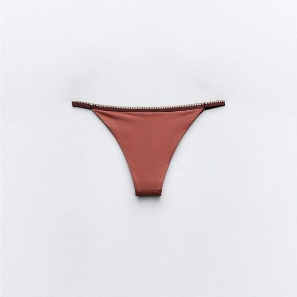 Zara Brick color Contrast Bikini Bottom contrast trim embroidery Interio… - Picture 6 of 7